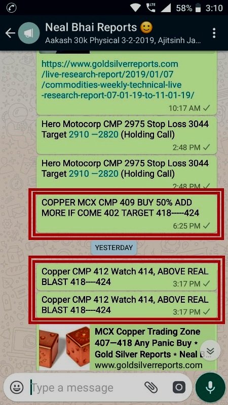COPPER MCX Tips - Watch Blast 409 — 420.70 I Told You and Relax
