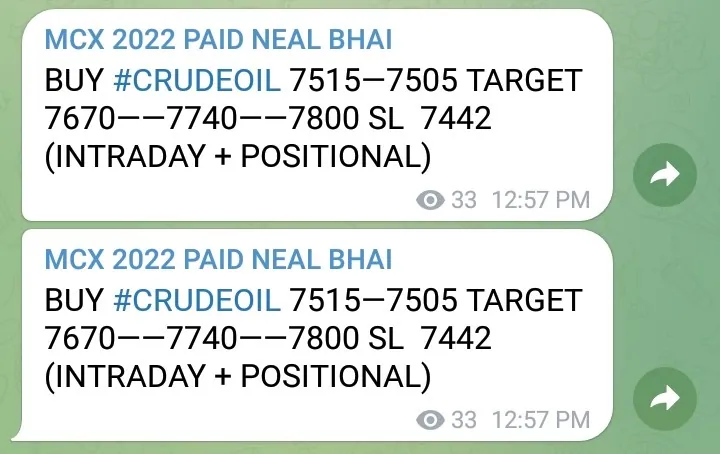 MCX Crude Oil 1st Target Hit High 7698, Profit 36,000 in 2 Lots